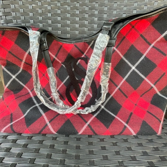 Victoria's Secret Red and Black Plaid Tote, Tote Bag,victoria’s Secret Tote Bag - Picture 4 of 14